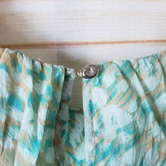 Tanya Taylor Jordan Top Blouse Short Sleeve Green Tan Women's Size Large - Picture 7 of 15